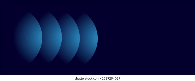 Abstract blue gradient curved shapes on dark blue background.