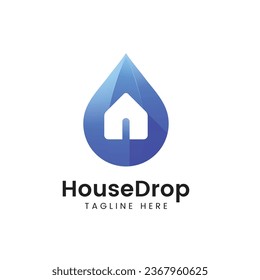 Abstract Blue gradient drop vector logotype. Creative 3d home, real estate, house icon, pure symbol logo design.