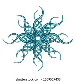 Abstract blue gradient figure with lines. Fabric waves vortex print. Modern graphic element. Geometric template. Textile pattern.