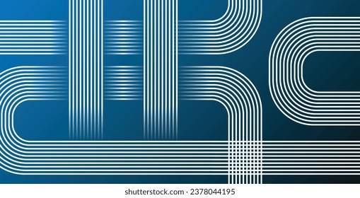 Abstract blue gradient geometric lines pattern on white background. Geometric lines art. Modern rounded rectangle stripes design. Futuristic technology concept. Vector illustration