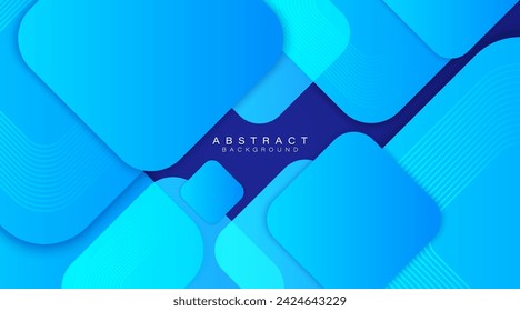 Abstract blue gradient geometric overlay background with shadow and lines decoration. Rounded square shape elements. Minimal geometric. Modern futuristic concept. Vector illustration