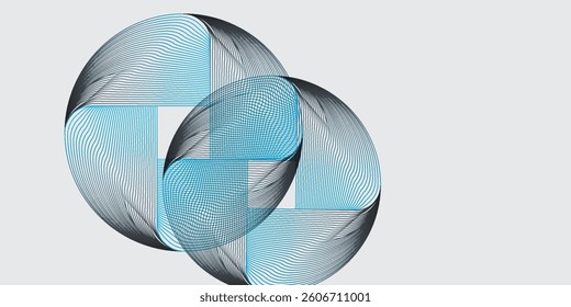 Abstract blue gradient glowing geometric lines on grey background. Modern shiny blue circle lines pattern. Futuristic technology concept. Suit for cover, poster, banner, header, website.