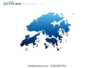Abstrakter blauer Farbverlauf von Hongkong Karte auf weißem Hintergrund, Vektorgrafik.