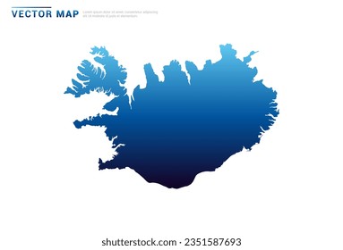 Abstrakter blauer Farbverlauf von Island Karte auf weißem Hintergrund, Vektorgrafik.