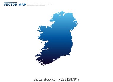 Abstract Blue gradient of Ireland map on white background vector.