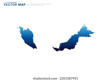 Abstract Blue gradient of Malaysia map on white background vector.