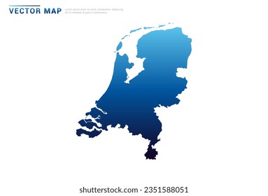 Abstract Blue gradient of Netherland map on white background vector.