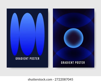 Abstract Blue Gradient Poster Design with Glowing Ellipse and Sphere Geometric Shapes