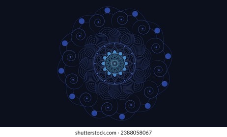Abstract Blue gradient round spiral in dark blue background.