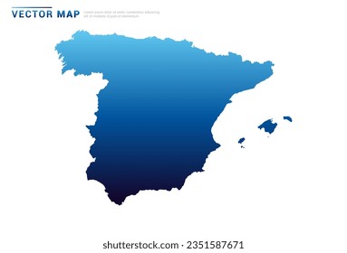 Abstract Blue gradient of Spain map on white background vector.