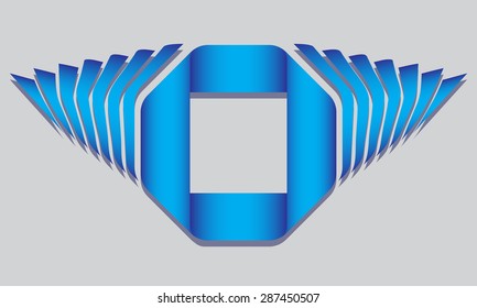 Abstract blue gradient square ribbon text frame with decorative sidepieces for any design workflow