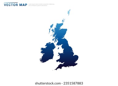 Abstract Blue gradient of United Kingdom (UK) map on white background vector.