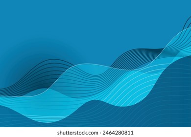 Abstract blue gradient wave overlapping background with geometric shape element