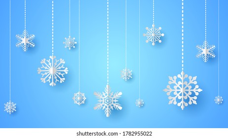 Abstract Blue Gradinet Background Winter With Snowflakes Shadows Vector Design Style