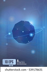 Abstract blue graphic geometric sphere with technology conceptual on soft purple background