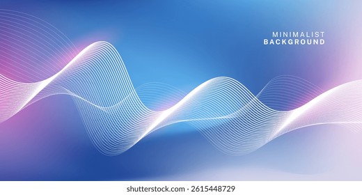 Abstract blue gray gradient background with shining lines waves. Minimalist background for banner, poster, cover, brochure, flyer, website