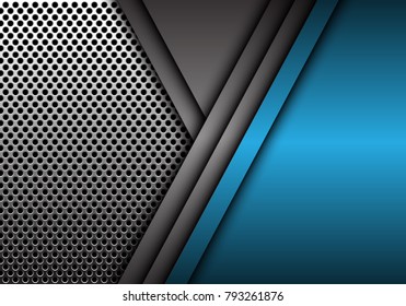 Abstract blue gray metal overlap on circle mesh pattern design modern futuristic background vector illustration.