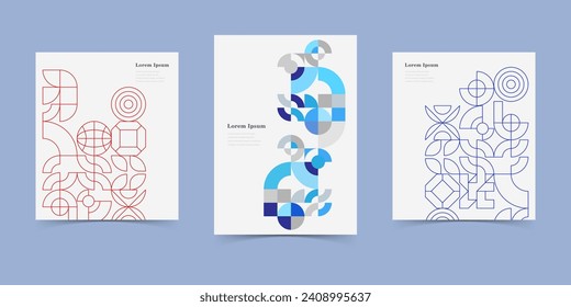abstract blue gray round, geometric bauhaus texture background, retro styled pattern set, traditional concept