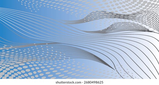 Abstract Blue and Gray Wavy Lines and Dot Pattern Design