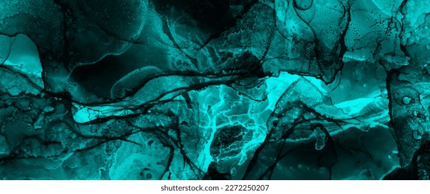 Resumen de fondo vectorial azul verde y negro con textura futurista para diseño de portada, afiche, cubierta, banner, volante y tarjetas.  Ilustración de tinta de color brillante. Espacio macro místico. Humo de color.