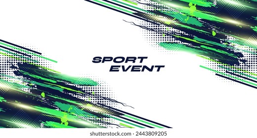 Abstract Blue and Green Brush Texture Background with Halftone and Glowing Light Effects. Sport Background with Grunge Style. Scratch and Texture Elements For Design