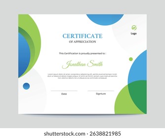 Abstract Blue and Green Circles Shapes Certificate Design