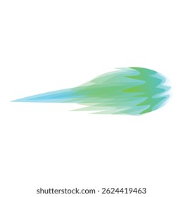 Abstract blue and green comet shape moving fast on a white background