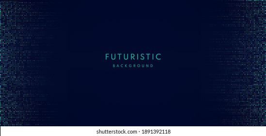 Abstract blue green dynamic horizontal halftone texture on dark blue background with copy space. Modern simple dots pattern. Vector illustration