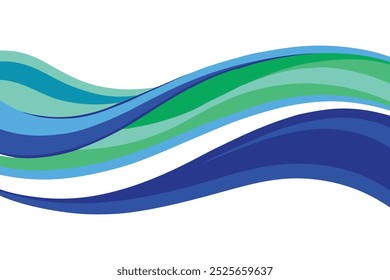 Abstract blue and green flowing waves overlay flat vector illustration white background