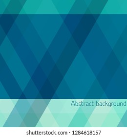 Abstract blue green geometric background with horizontal and diagonal stripes. Simple vector graphic pattern