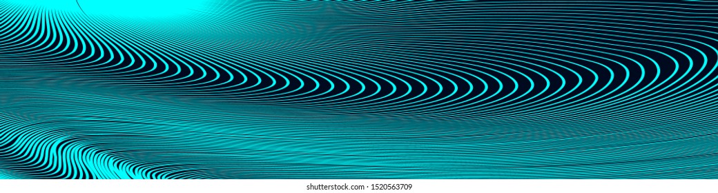 Abstract Blue and Green Geometric Pattern with Waves. Striped Spiral Texture. Hypnotic Psychedelic Illusion. Vector Illustration