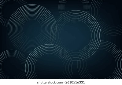 Abstract blue, green glowing geometric lines on dark blue background. Modern shiny blue circle lines pattern. Futuristic technology concept. Suit for cover, poster, banner, header, website.eps10