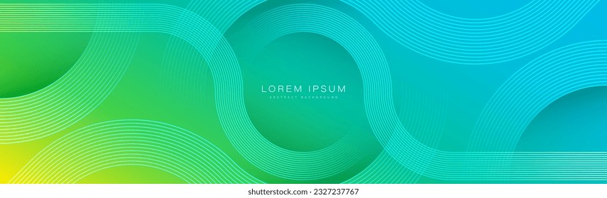 Abstract blue and green gradient background with circle lines. Geometric stripe line art design. Suit for poster, banner, brochure, cover, header, presentation, website, flyer. Vector illustration