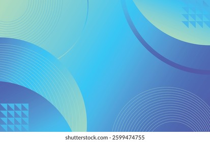 Abstract Blue and Green Gradient Background with Geometric and Circular Patterns