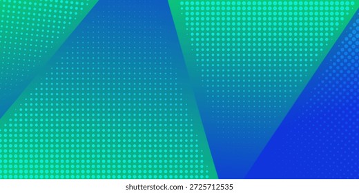 Abstract Blue and Green Gradient Background with Diagonal Shapes and Halftone Dots