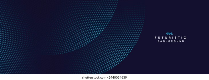 Abstract Blue, Green Gradient Circles Flowing Dot Waving Particle Geometric Technology Background. Digital Futuristic Dark Navy Blue Dotted Wave. Concept For Science, Music Cover, Website, Header