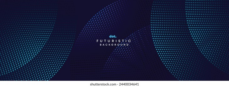 Abstract Blue, Green Gradient Circles Flowing Dot Waving Particle Geometric Technology Background. Digital Futuristic Dark Navy Blue Dotted Wave. Concept For Science, Music Cover, Website, Header