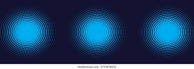 Abstrakte blaue, grüne Farbverlauf Kreise fließen Punkt Wellen Partikel geometrische Technologie Hintergrund. Digitale futuristische dunkle Marine blau gepunktete Welle. Konzept für Wissenschaft, Musikcover, Website, Header