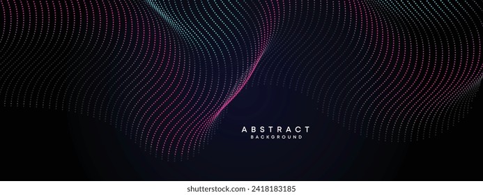 Abstraktes Blau, grüner Farbverlauf-Flügelpunkt Partikel geometrische Technologie Hintergrund. Digital Futuristic Purple, Pink Gradient Dotted Wave. Konzept für Wissenschaft, Musikabdeckung, Website, Kopfzeile