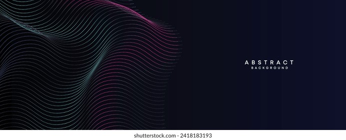 Resumen Azul, Gradiente Verde Fluyendo Partícula De Onda De Punto Fondo Tecnológico Geométrico. Onda Dotada Digital Futurista Púrpura, Gradiente Rosa. Concepto de ciencia, portada musical, sitio web, encabezado
