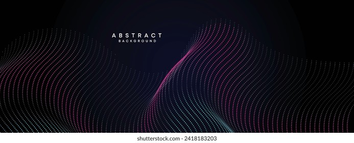 Abstract Blue, Green Gradient Flowing Dot Waving Particle geometric Technology Background. Digital Futuristic Purple, Pink Gradient Dotted Wave. Concept For Science, Music cover, website, header