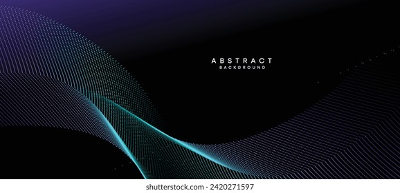 Abstract Blue, Green Gradient Flowing Dot Waving Particle geometric Technology Background. Digital Futuristic Purple, Pink Gradient Dotted Wave. Concept For Science, Music cover, website, header