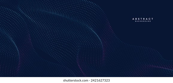 Abstract Blue, Green Gradient Flowing Dot Waving Particle geometric Technology Background. Digital Futuristic Purple, Pink Gradient Dotted Wave. Concept For Science, Music cover, website, header