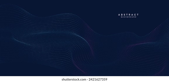 Abstract Blue, Green Gradient Flowing Dot Waving Particle geometric Technology Background. Digital Futuristic Purple, Pink Gradient Dotted Wave. Concept For Science, Music cover, website, header