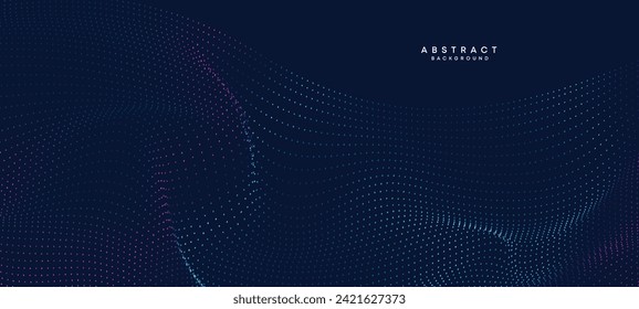 Resumen Azul, Gradiente Verde Fluyendo Partícula De Onda De Punto Fondo Tecnológico Geométrico. Onda Dotada Digital Futurista Púrpura, Gradiente Rosa. Concepto de ciencia, portada musical, sitio web, encabezado