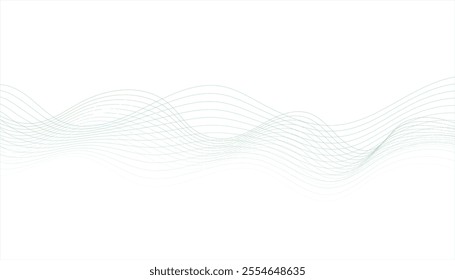 Abstract blue and green gradient wavy flowing line blend background. Transparent horizontal green wave on white.