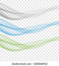 Abstract blue, green and gray wave on a transparent background in a cage.Set
