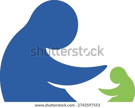 Abstract Blue and Green Human Figures Reaching Out Vector Illustration - Concept for Helping Hand, Healthcare, Support, and Parenting