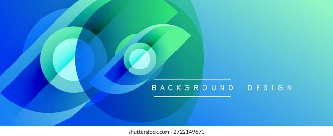 Abstract blue green layers create dynamic flowing background. Modern design elements suggest movement, energy, innovation.