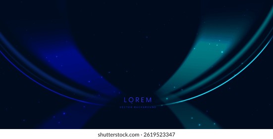Abstract blue and green light rays on dark blue background with sparkle. Vector illustration